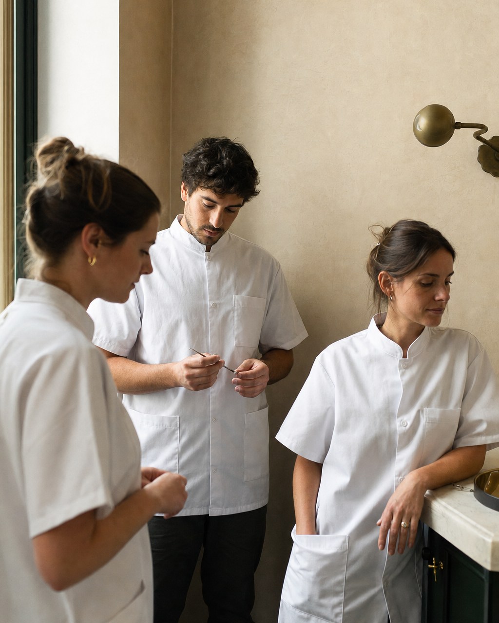 Portrait d’équipe — la chirurgien-dentiste et son équipe au cabinet.